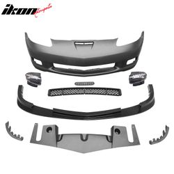 Fits 2005–2013 Corvette Front Bumper Cover Z06 Conversion +Foglight +Gloss Black Lip
