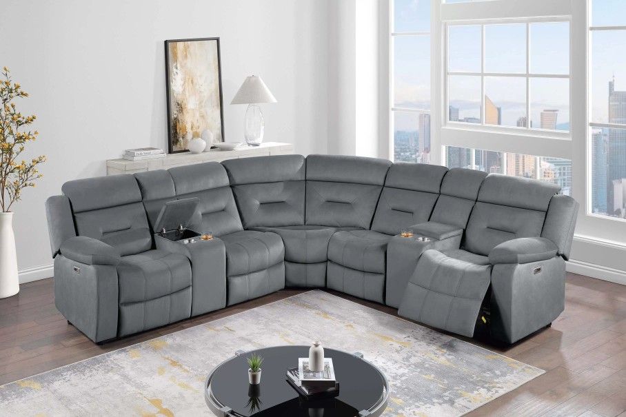 Brand New Grey Velvet Power Reclining Sectional Sofa 