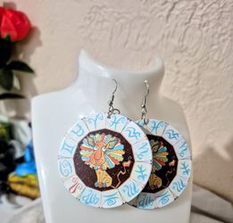 Whimsical Leo Zodiac Round Drop Disc Women Earrings ☆ JUMBO SIZE EXXAGERATED