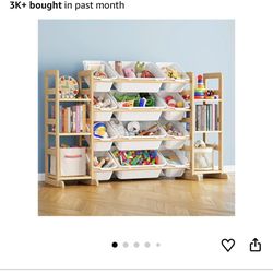 SpaceAid Toy Storage Organizer with 6 Shelves and 12 Bins, Bookshelf/Bookcase, Kids Bin Shelf, Toys Box for Playroom Organization for Bedroom & Room D