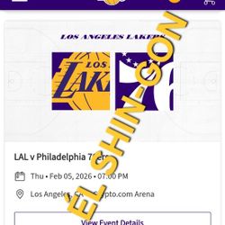 Lakers vs 76ers 4 Tickets Feb 5th Section 321 Row 6 $100 EA 