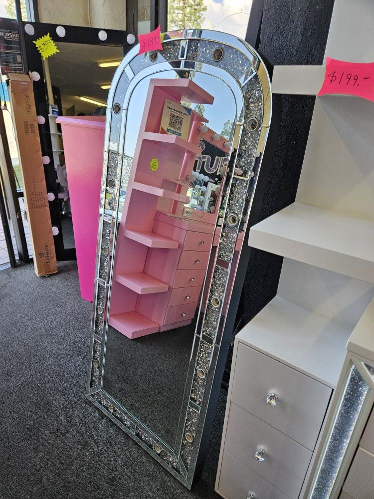 Brand New Full Body Stand Mirror Glass & Crystal Rocks $149 (Light Builbs Not Included)