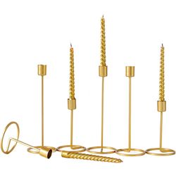 Brand New Candlestick Holders, Set of 6 Taper Candle Holders, Gold Brass Vintage Candle Holder Set for Pillar Candles, Decorative Candle Holder Candel