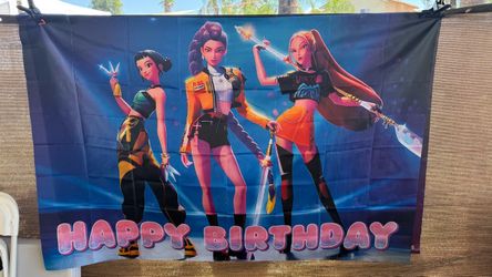 Happy Birthday Party Banner with K-pop Characters