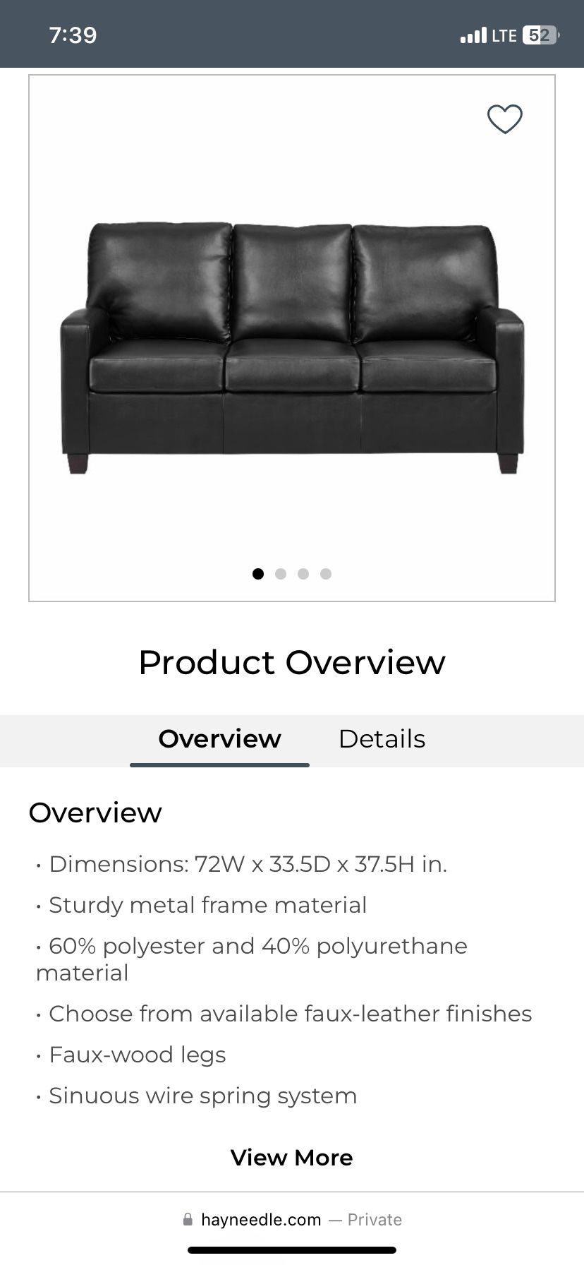 Black Faux Leather Sofa
