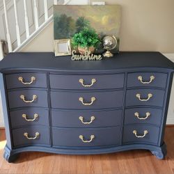 Beautiful Dark Navy Blue 12 Drawer Wood Dresser 