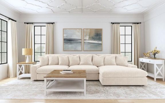 Retro Modern Upholstered Reversible Chaise Sectional Sofa Sand Couch - Sillon Seccional