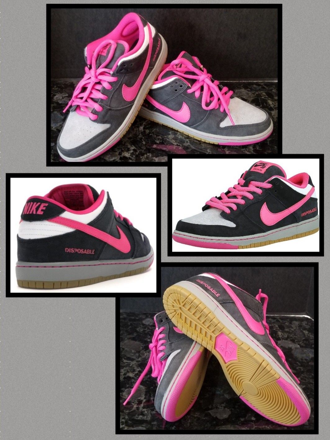 Nike SB Dunk Low Pro Disposable Men 7 Women 8 Skate Shoe Sneaker Black White Pink Leather NwoT