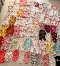 85+ Pc Baby Girl Newborn 0-3 Month Clothing Lot Carter’s Sleepers Bodysuits!