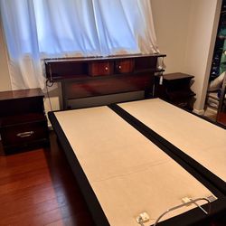 King size Bed Platform - Adjustable With Headboard + Storage And 2 Side NIGHTSTANDs