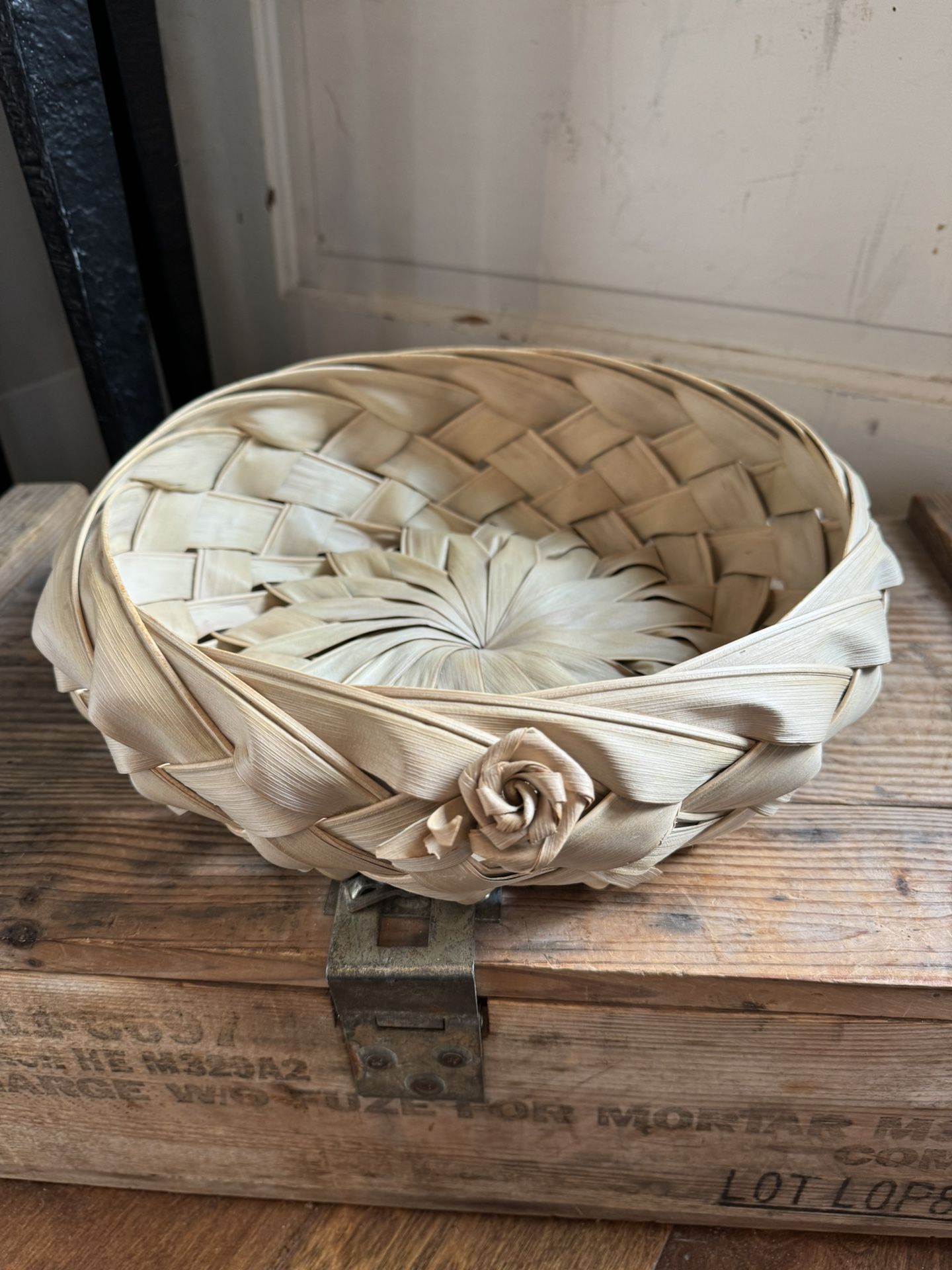 Vintage Palm Leaf Woven Basket.