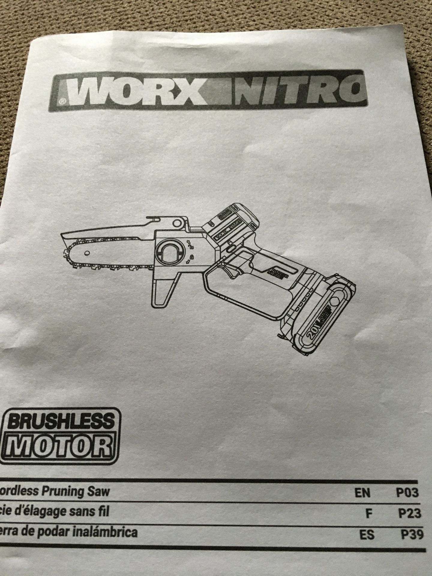 WORX PRUNING SAW/BATTERY CHARGER/BATTERY