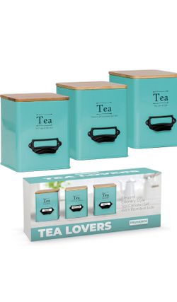 Metal Tea Tin Set - Tea Storage Canister with Bamboo Sealed Ring Lids For Kitchen or Pantry, Tea Bag Storage, Loose Leaf Teas, Farmhouse Décor