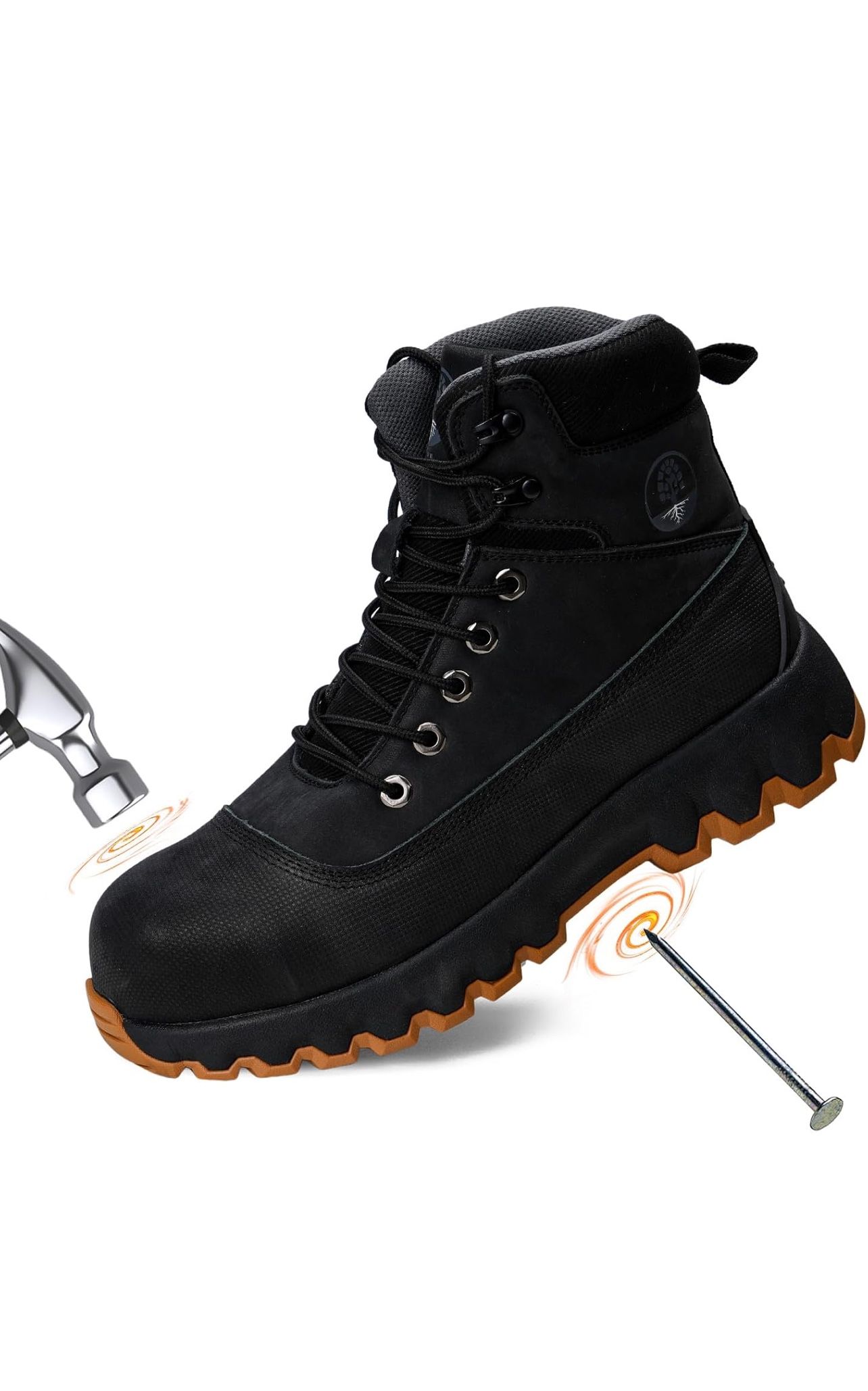 Mens work boots Steel Toe Boots for Men Genuine Leather Rubber
