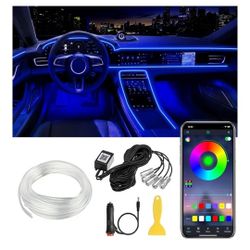 Interior Car LED Strip Lights APP Control, 5 in 1 RGB 16 Million Colors Ambient Lighting Kit with 236 inches Fiber Optic, Music Mode Inside Car Lighti