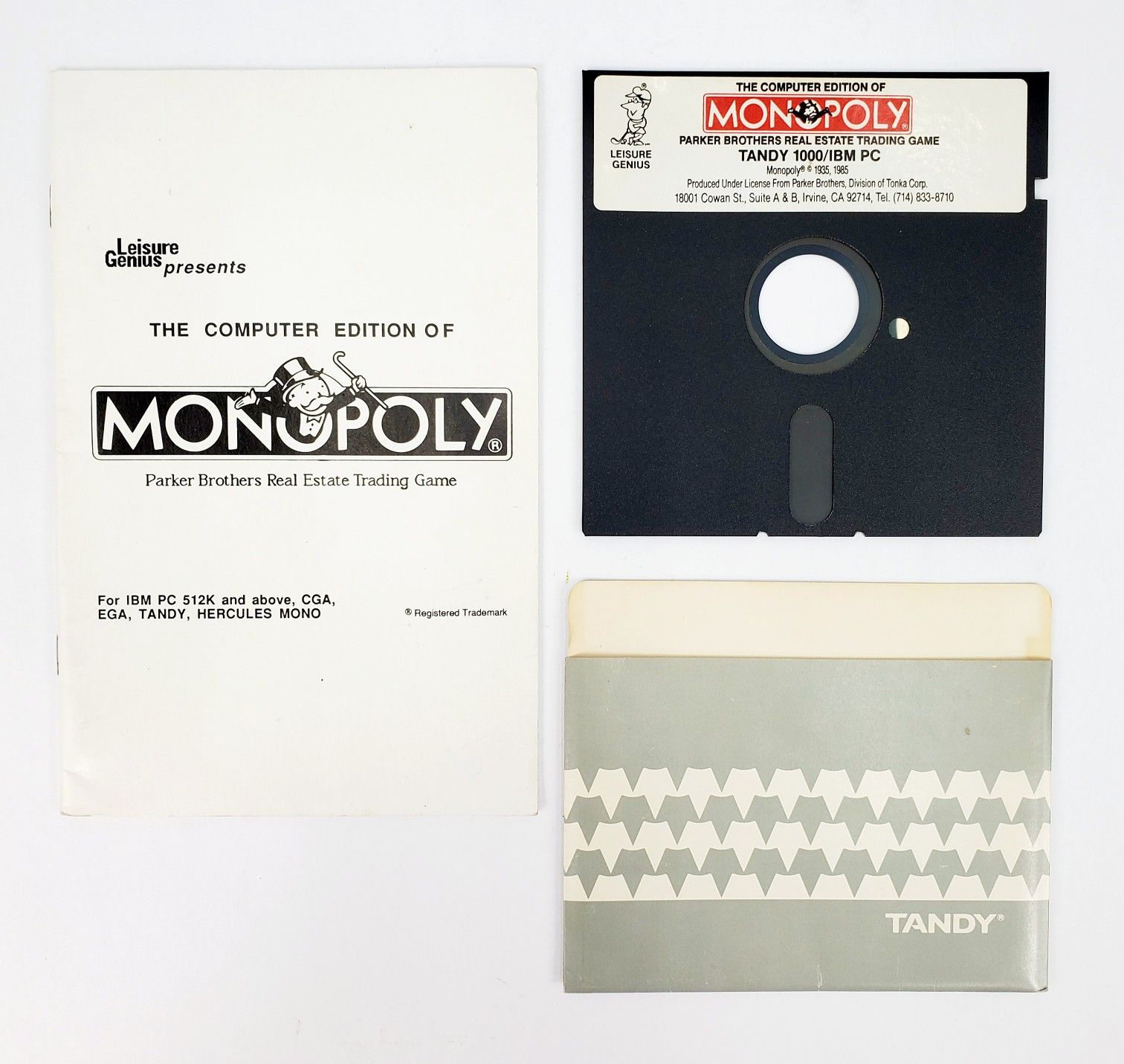Leisure Genius - Monopoly - 5.25" Floppy Disk, Manual etc. (1985) - IBM PC Tandy