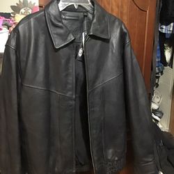 Roundtree And Yorke Thick Black Leather Jacket Nwt Large