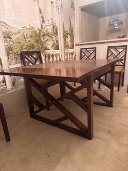 Custom Solid Mahogany Dining Table with 7 Chairs, Chinese Chippendale Fretwork, Extends to 8+ Feet