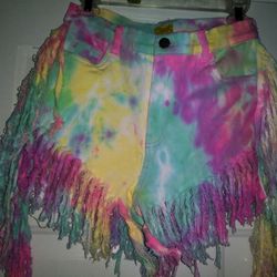 Hi Cut Denim Tye Dye Shorts