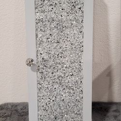 Cute Light Grey Silver Glitter Wall Shelf Cabinet Wood With Crystal Knob Made In France