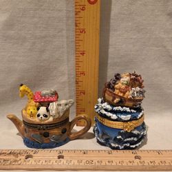 "Noah's Ark " VTG 1(contact info removed) Porcelain Hinged Trinket Boxes, Lot Of 2