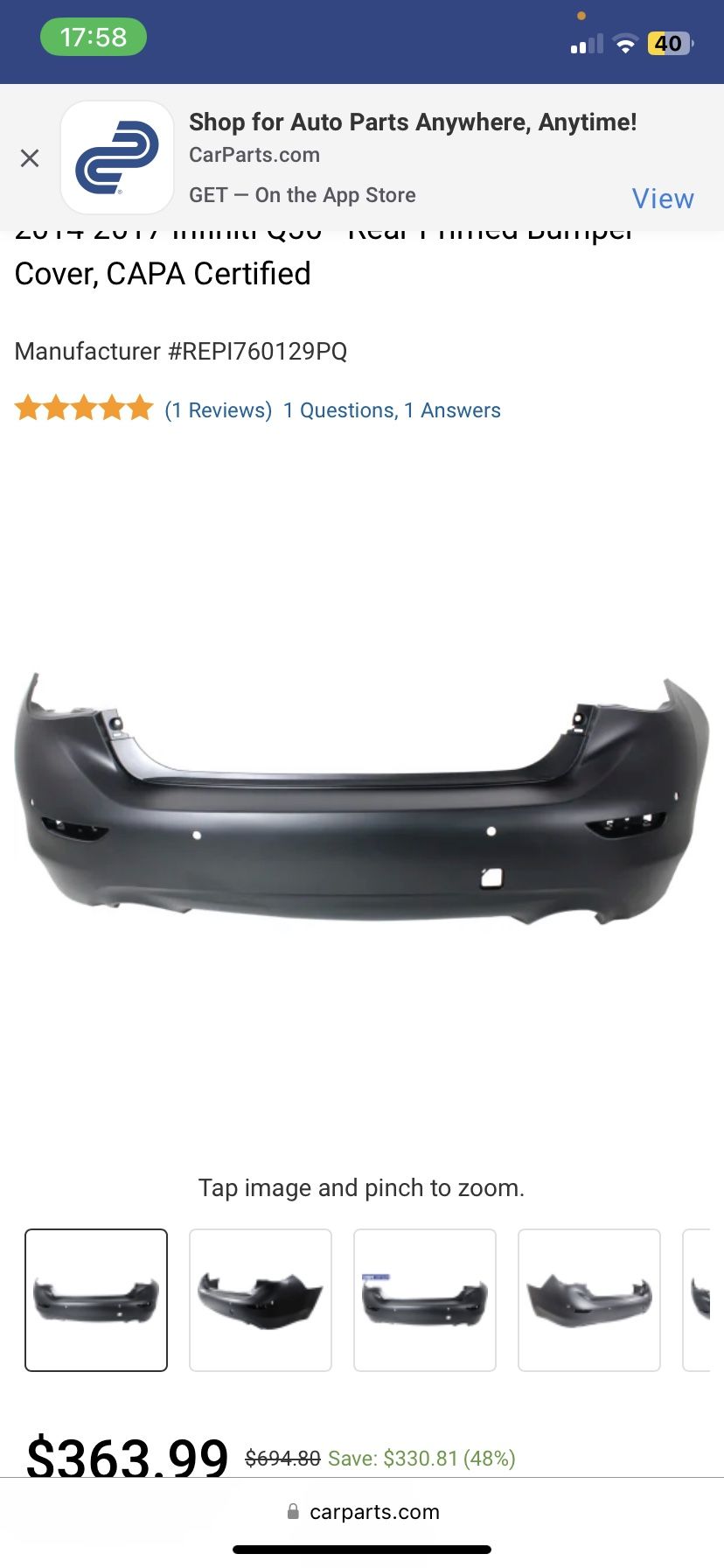 Q50 Bumper Cover Rear