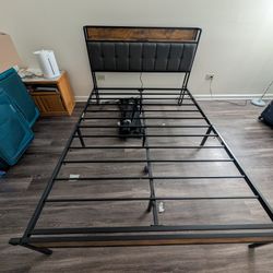 Queen Bed Metal Frame With Headboard (Comes With Power Sockets And USB Ports For Charging)