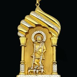 10K two tone Gold Diamond-Cut Saint Lazarus Pendant religious Charm