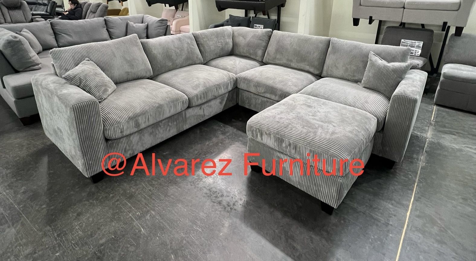 Corduroy Sectional Sofa With Ottoman