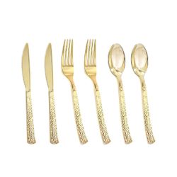 300pcs Gold Hammered Heavy Duty Plastic Cutlery, Gold, Disposable NEW!! NIB