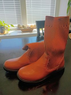 Rust Brown Sock Knit Mid-Calf Boots