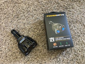 Car/Truck 12V Power Adapter – Dual Outlet Charger with USB & Type-C Ports