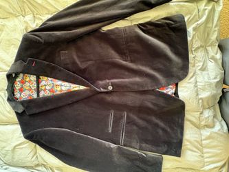 Indochino Custom Black Cotton Velvet Dinner Jacket 42R Sugar Skull Lining Blazer