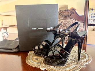 YSL Saint Laurent Tribute Black Patent Leather Heels – Size 37.5 / US 7.5