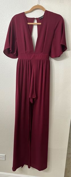 Burgundy Short-Leg Jumpsuit with Deep V-Neck
