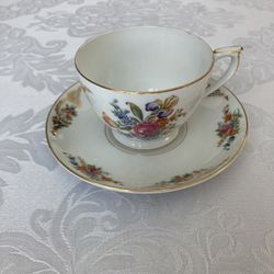 Aichi China Japan Floral Bouquet Tea Cup & Saucer Made in Occupied Japan