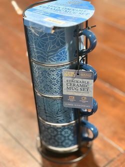 NEW Thyme & Table 4-Pack Stackable Ceramic Mug Set