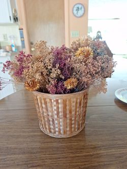 Dried Flower Arrangement in Wicker Basket