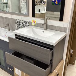 30” bathroom vanity cabinet new wood fully assembled Softclose drawers white top sink integrated Wallmount cabinet ready for pick up today