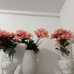 3 Vases Decorative, For any Use  And With Flowers 