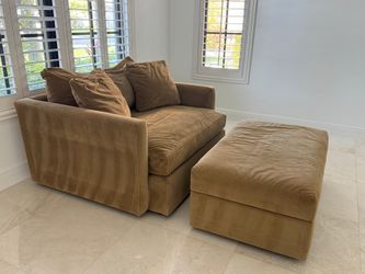 Crate and Barrel chaise lounge with storage ottoman