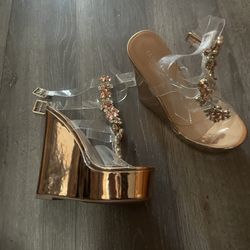 Gold Wedge Heels 