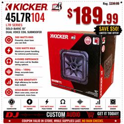Kicker L7 Solo-Baric Bass Speaker 10" Dual Voice Coil Subwoofer 1000 Watt L7R Series L7R10 🚨 Payment Options Available 🚨 No Credit Needed 🚨