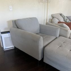 Modern Armchair with Matching Ottoman – Light Gray