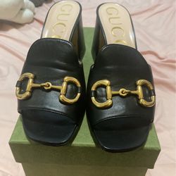 Gucci Leather Upper And Sole Sandal Napa Charlotte Nero 38+ Aka Women’s Size 8