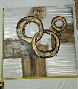 Abstract Canvas Wall Art with Gold Circles