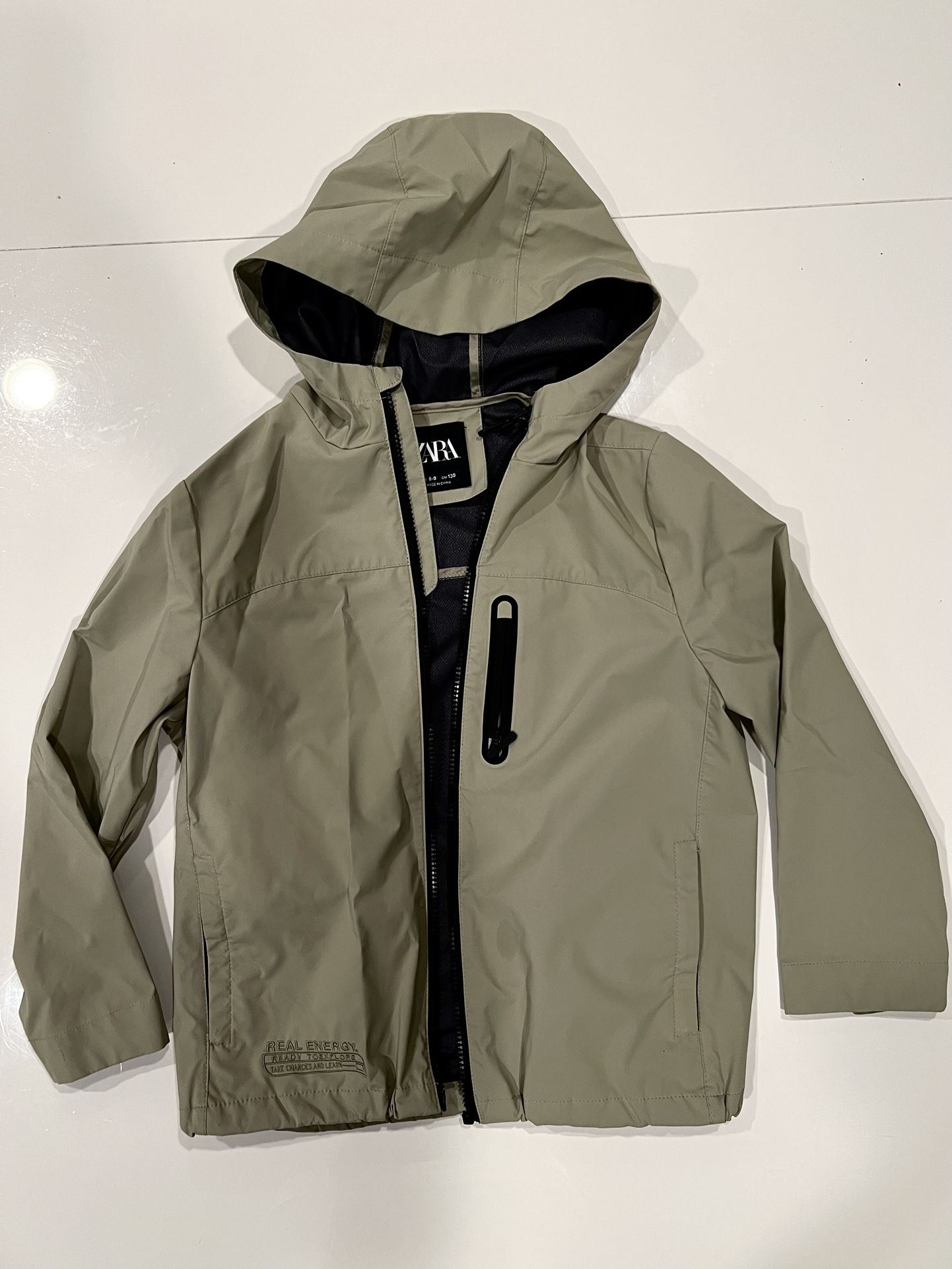 Zara Kids Waterproof Hooded Jacket - Olive like new 8-9