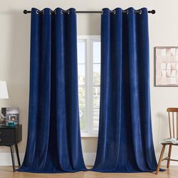 Luxurious Royal Blue Velvet Curtains 52x96 Blackout Curtains
