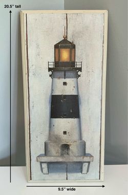 Tall & Narrow Thick Hanging Wood Lighthouse Plaque