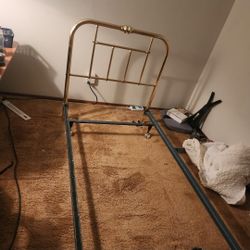 Twin Size Brass Heavy Brass Headboard With Frame Both In Excellent Condition Adjustable Frame